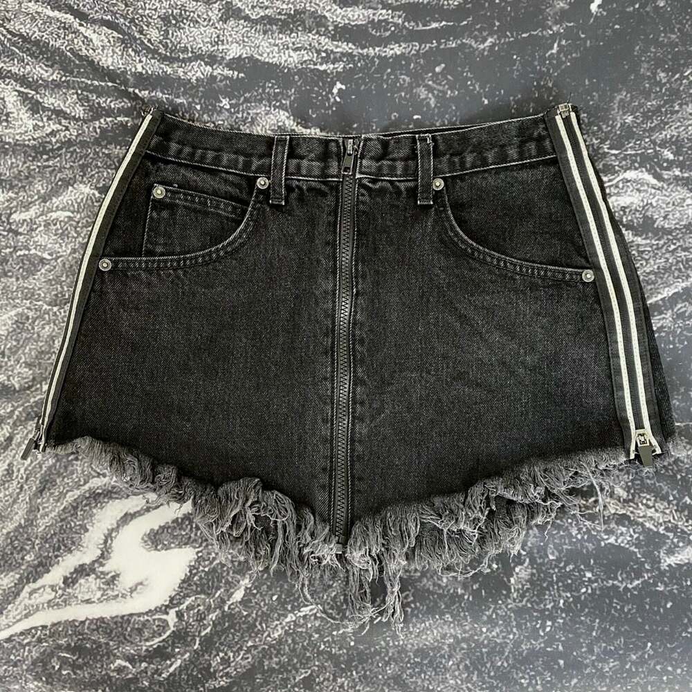 Carmar Beatrice Zip Front Side Reflective Tape Black Denim Mini Skirt 4/27